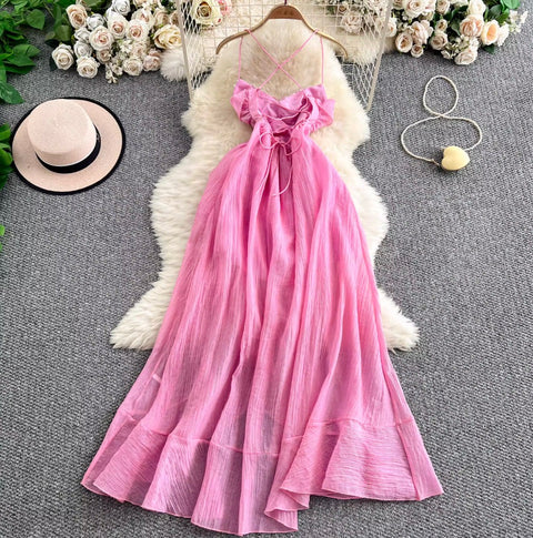 Bow-tie Irregular Ruffled Slip Dress