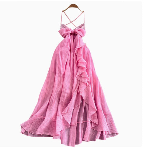 Bow-tie Irregular Ruffled Slip Dress