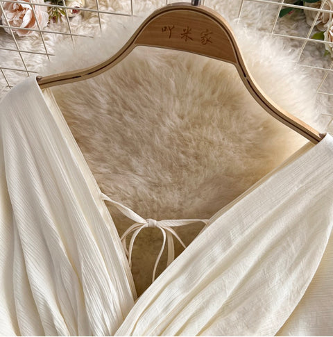 Deep V-neck Ruffled Apricot Dress