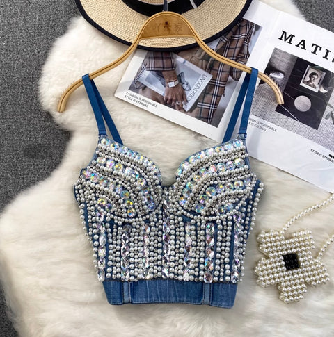 Rhinestone Beaded Slim-fit Camisole Top