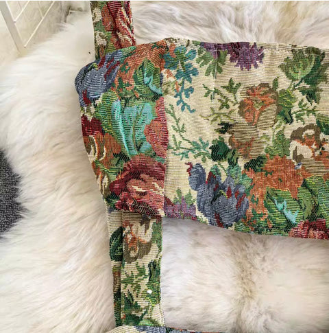 Oil Painting Floral Strap Rompers