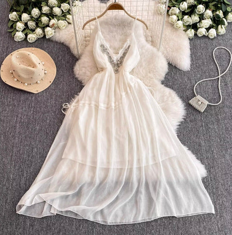 Beaded V-neck Fairy Slip Dress