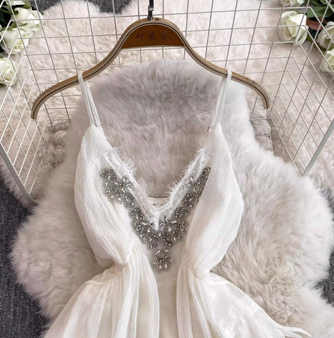 Beaded V-neck Fairy Slip Dress