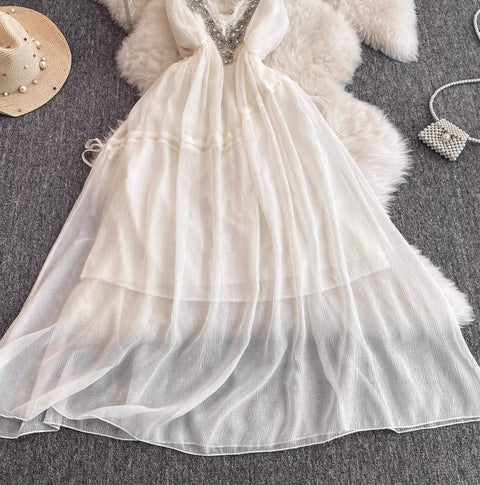 Beaded V-neck Fairy Slip Dress