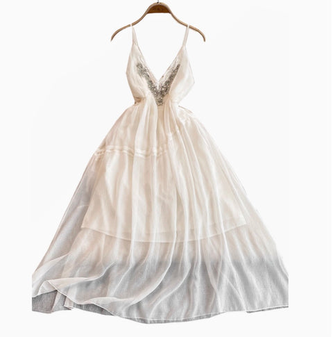 Beaded V-neck Fairy Slip Dress