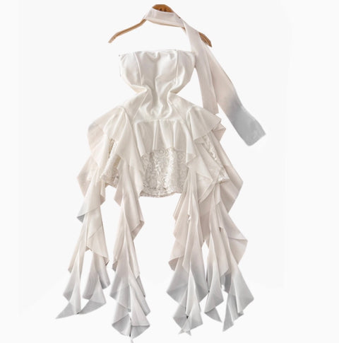 Irregular Design Ruffled White Dress