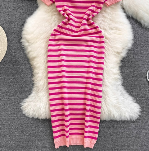 Sweetie Crew Neck Striped Dress
