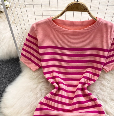 Sweetie Crew Neck Striped Dress