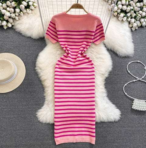 Sweetie Crew Neck Striped Dress