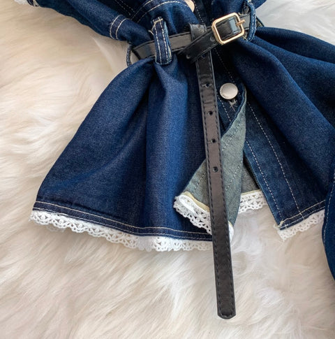 Lace Patchwork Denim Vest & Jeans 2Pcs