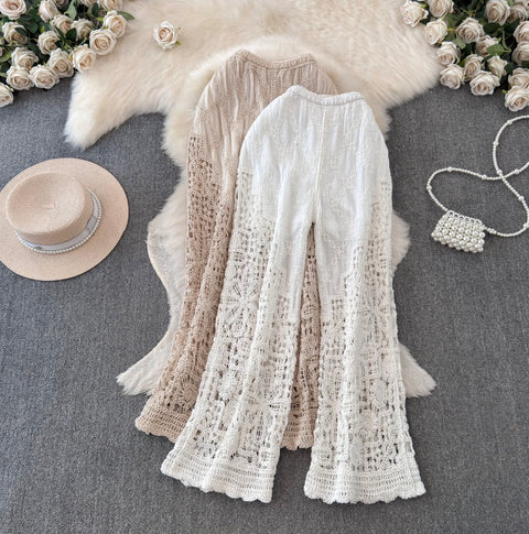 Hollowed Embroidery Knit Casual Trousers