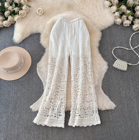 Hollowed Embroidery Knit Casual Trousers