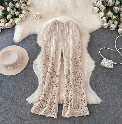 Hollowed Embroidery Knit Casual Trousers