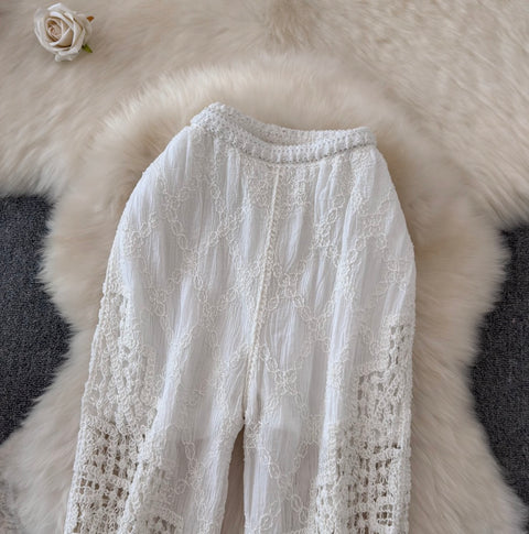 Hollowed Embroidery Knit Casual Trousers