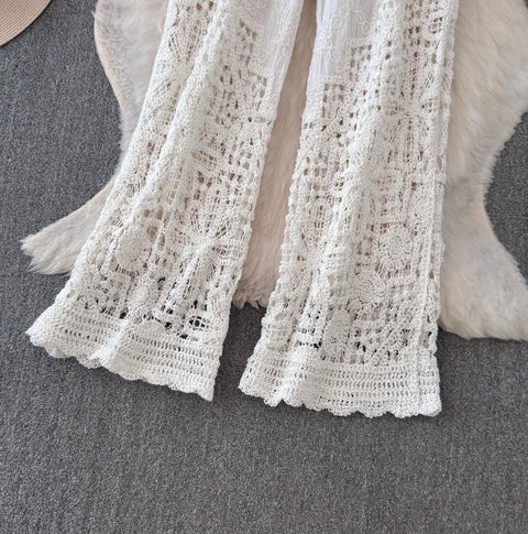 Hollowed Embroidery Knit Casual Trousers