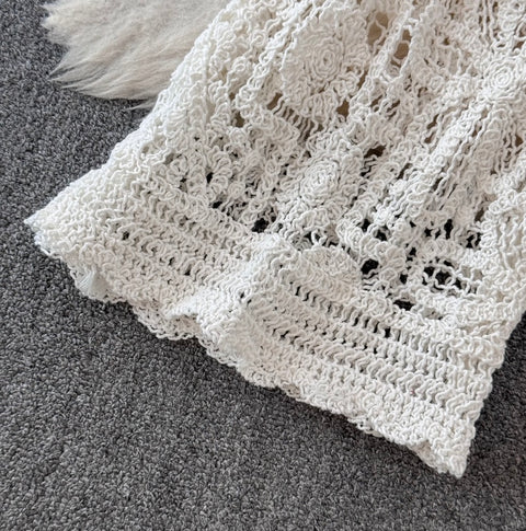 Hollowed Embroidery Knit Casual Trousers