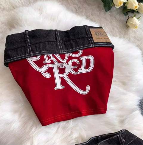 Denim Patchwork Top & Jeans 2Pcs