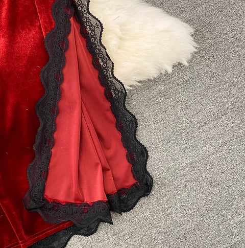 Sexy Lace Trim Suede Slip Dress