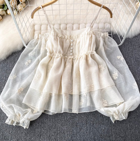 Sweetie Puffy Embroidered Slip Top