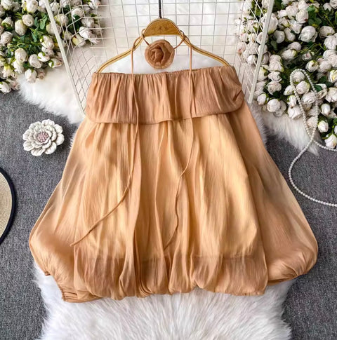 Flared Sleeve Off-shoulder Top with Choker