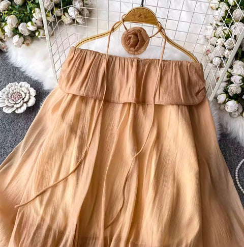 Flared Sleeve Off-shoulder Top with Choker