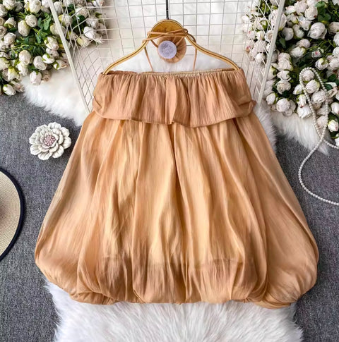 Flared Sleeve Off-shoulder Top with Choker