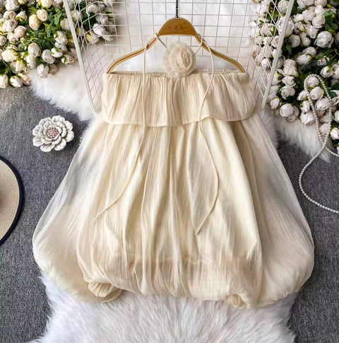 Flared Sleeve Off-shoulder Top with Choker