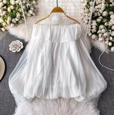 Flared Sleeve Off-shoulder Top with Choker