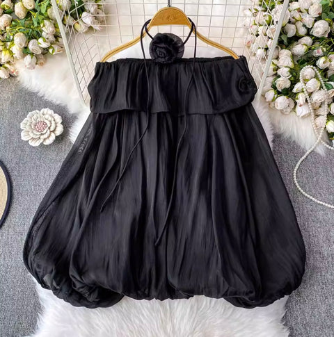 Flared Sleeve Off-shoulder Top with Choker