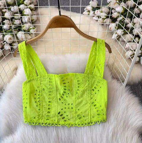 Hollowed Camisole & A-line Skirt 2Pcs