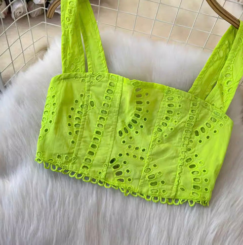 Hollowed Camisole & A-line Skirt 2Pcs