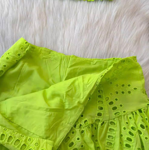 Hollowed Camisole & A-line Skirt 2Pcs