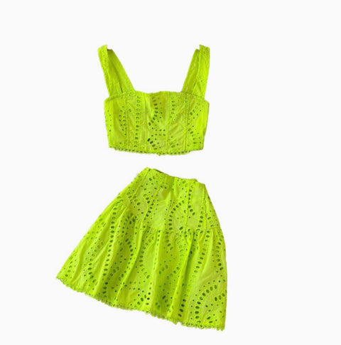 Hollowed Camisole & A-line Skirt 2Pcs