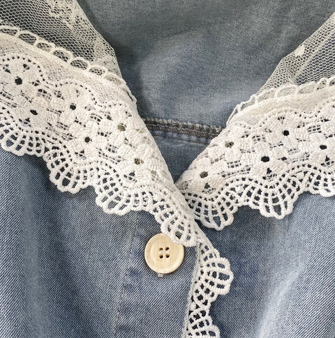 Lace Patchwork Vest & Jeans 2Pcs