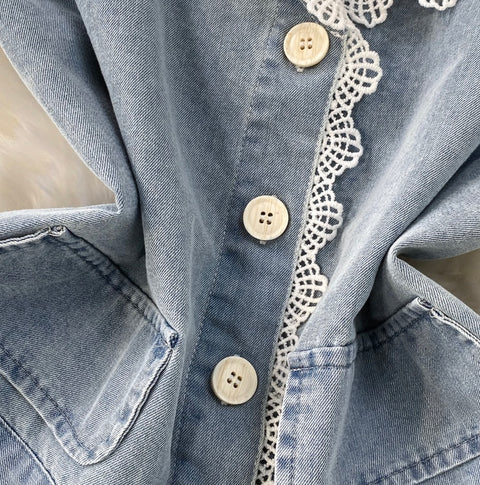 Lace Patchwork Vest & Jeans 2Pcs