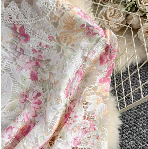 Hollowed Crochet Floral Lace Dress