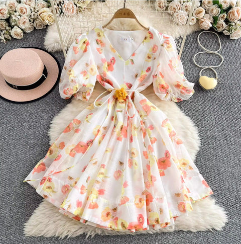 Sweetie V-neck Floral Printed Dress