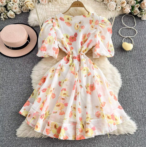 Sweetie V-neck Floral Printed Dress