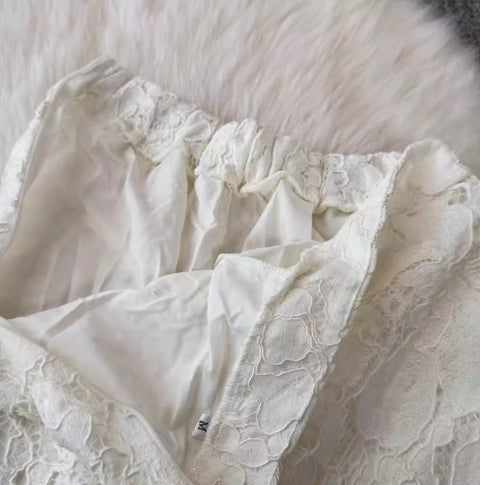 Furry Lace Top & Trousers Hollowed 2Pcs