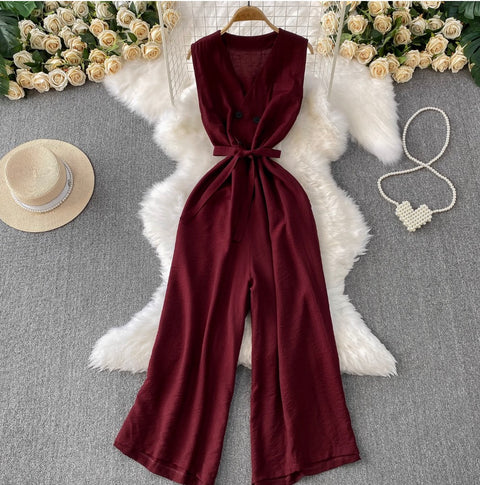 Elegant Double-breasted Sleeveless Jumpsuits