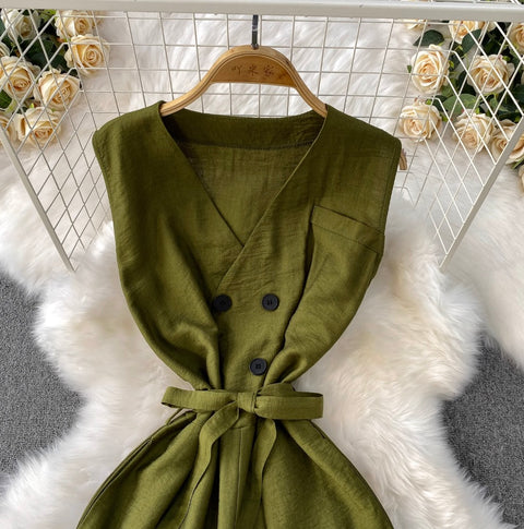 Elegant Double-breasted Sleeveless Jumpsuits