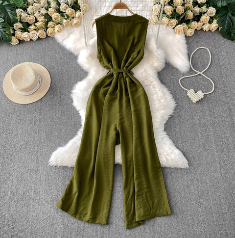 Elegant Double-breasted Sleeveless Jumpsuits
