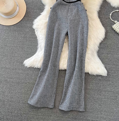 V-neck Houndstooth Tweed Slip Jumpsuits