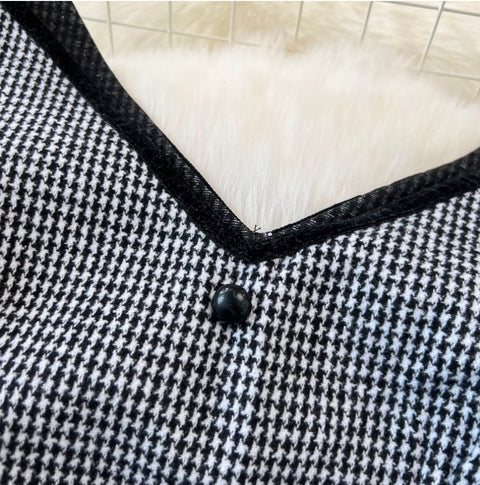 V-neck Houndstooth Tweed Slip Jumpsuits