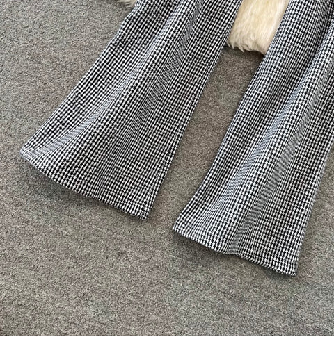 V-neck Houndstooth Tweed Slip Jumpsuits