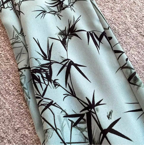 Printed V-neck Top & Trousers 2Pcs