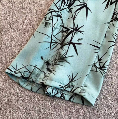 Printed V-neck Top & Trousers 2Pcs