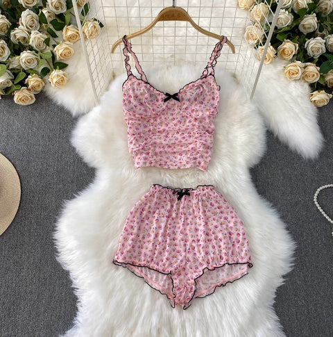 Sexy Floral Camisole & Shorts 2Pcs