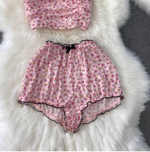 Sexy Floral Camisole & Shorts 2Pcs
