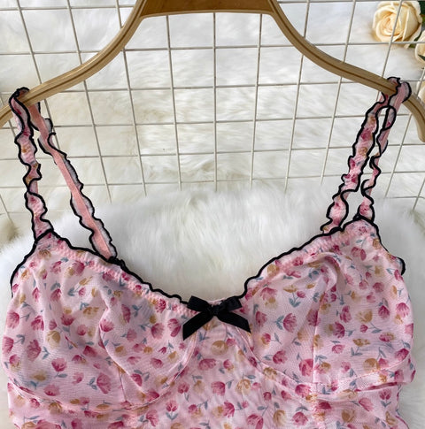 Sexy Floral Camisole & Shorts 2Pcs